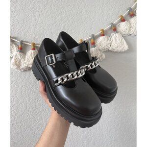 Urban Revivo Platform Chain Black Buckle Mary Janes Goth Academia Grunge 7.5